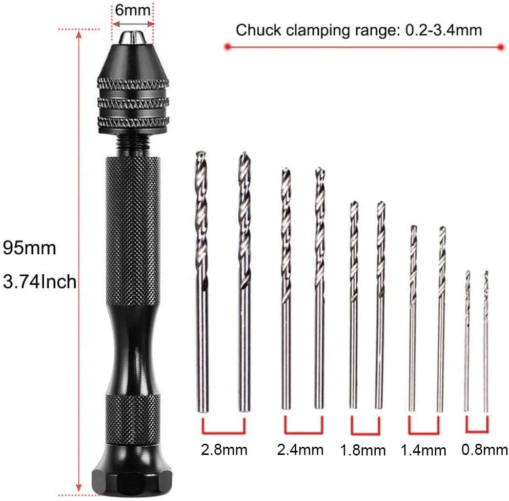 Juego de taladros de mano de tornillo de precisión con 10 piezas de mini brocas de micro torsión, herramientas rotativas para carpintería, modelo de