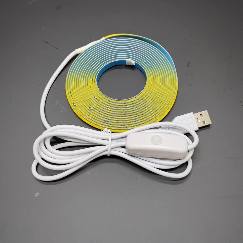 COB Tira de luz con interruptor USB 5V Highlight LED luz para dormitorio, 6.56 pies (6.6 ft), 600 LED, impermeable, flexible, autoadhesiva, luz para