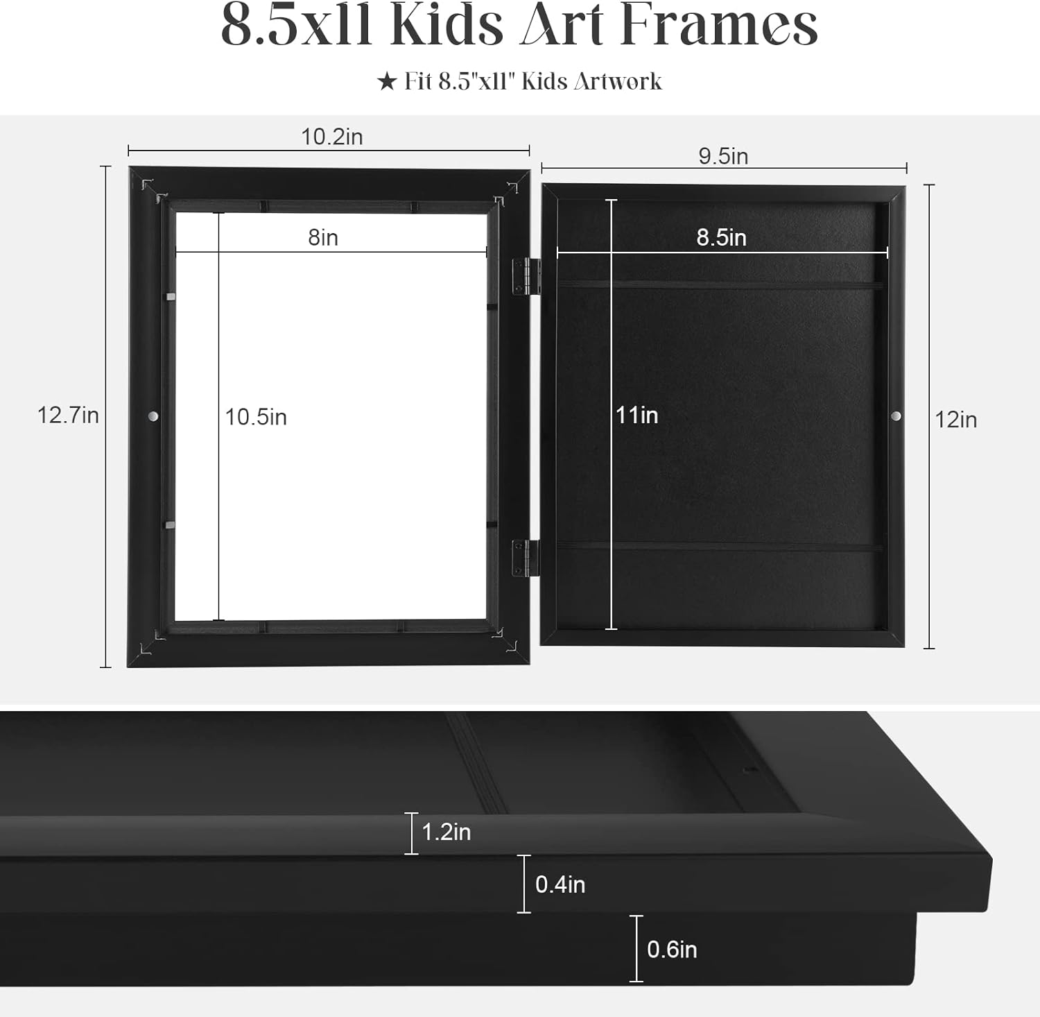 Paquete de 2 Marcos para niños, marcos de arte para niños, de 8.5 x 11 pulgadas, con apertura frontal, intercambiables, marco de almacenamiento de