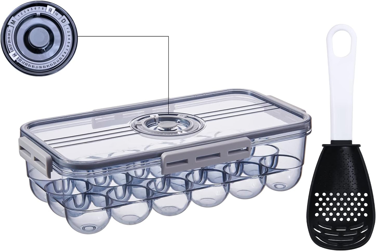 Recipiente para huevos, huevera con tapa y hebilla especial, apilables, caja organizadora para el refrigerador de plástico PET, bandeja para 18
