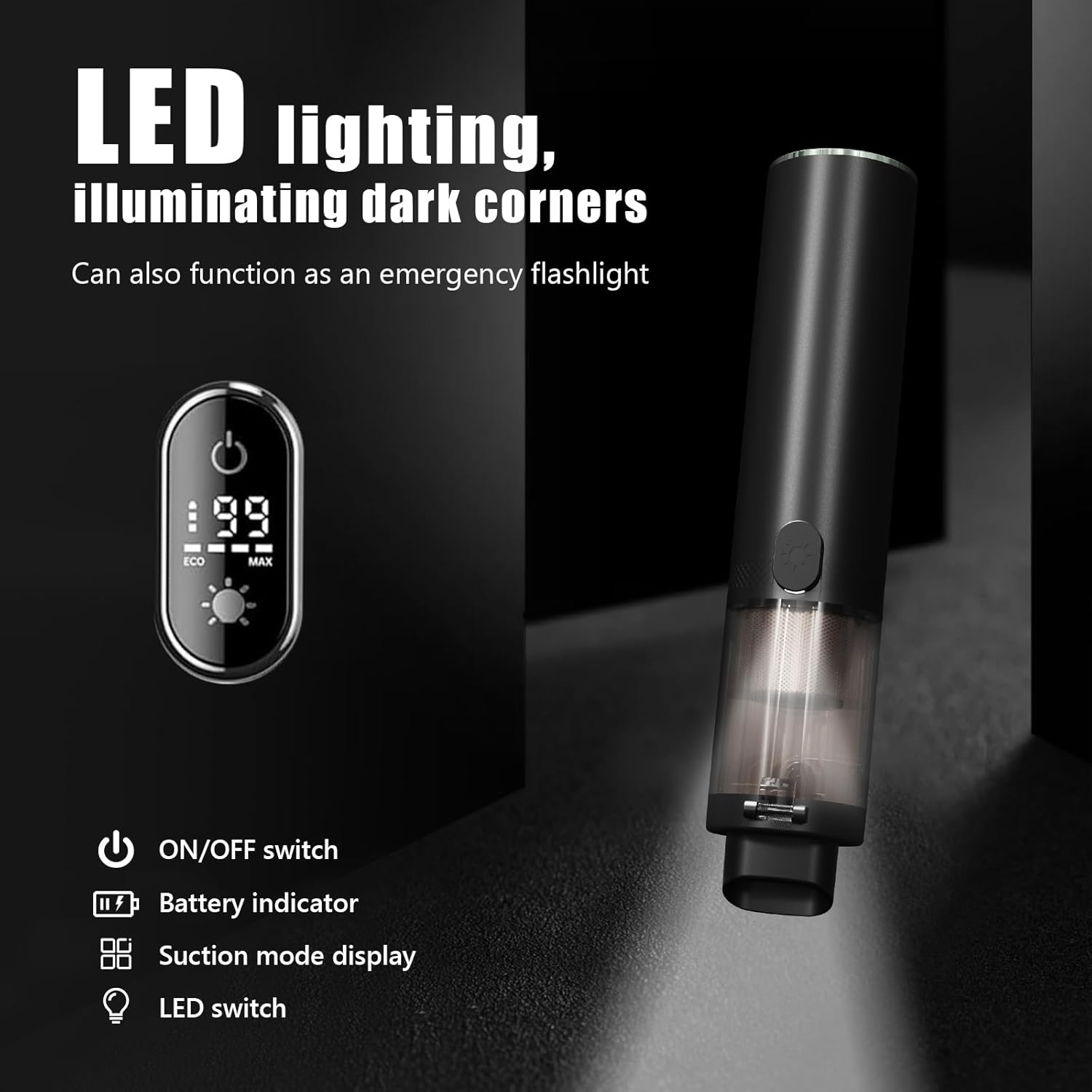 Aspiradora de coche de alta potencia, 13000 Pa, aspiradora portátil de alta potencia con pantalla LED, 2 velocidades, 30 minutos de tiempo de