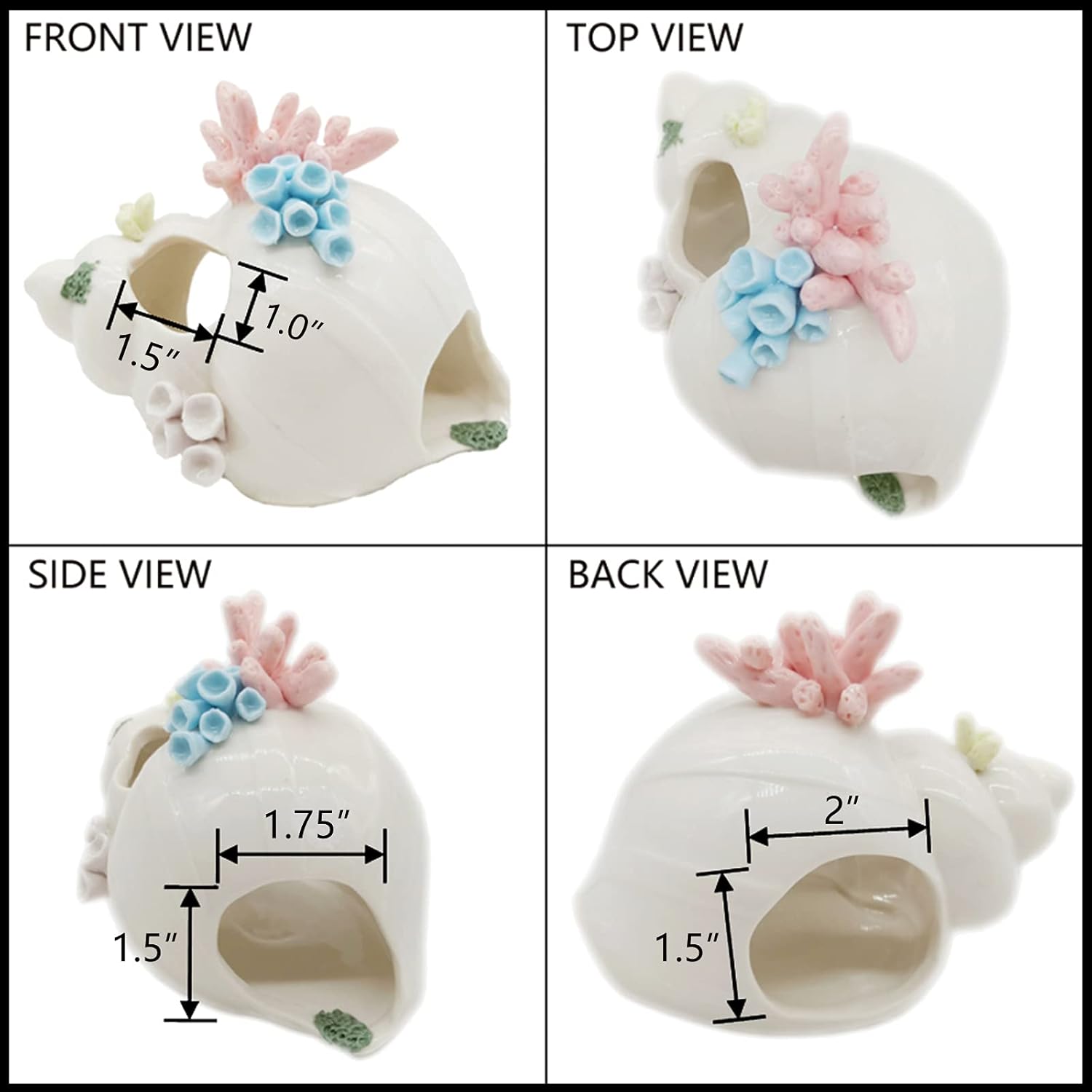 Decoración de acuario con tres agujeros para pasar u ocultar de forma segura, caracola de cerámica blanca con tres agujeros para peces Betta para