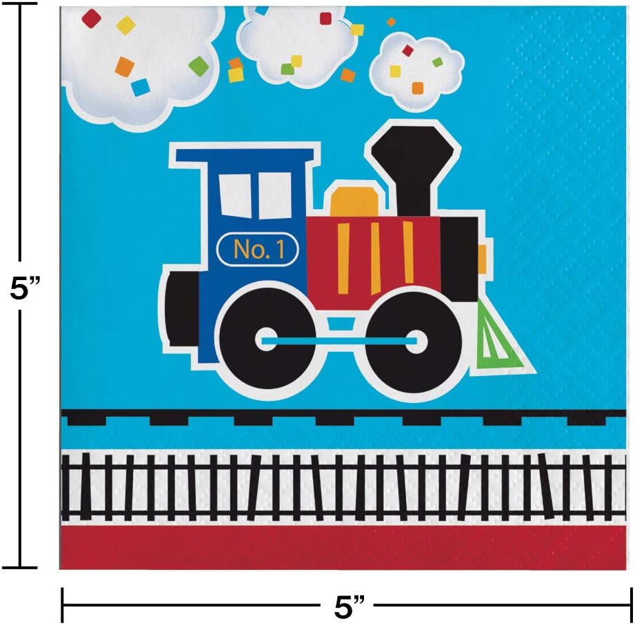 Creative Converting All Aboard Train – Kit de suministros para fiesta de cumpleaños, sirve para 8 personas