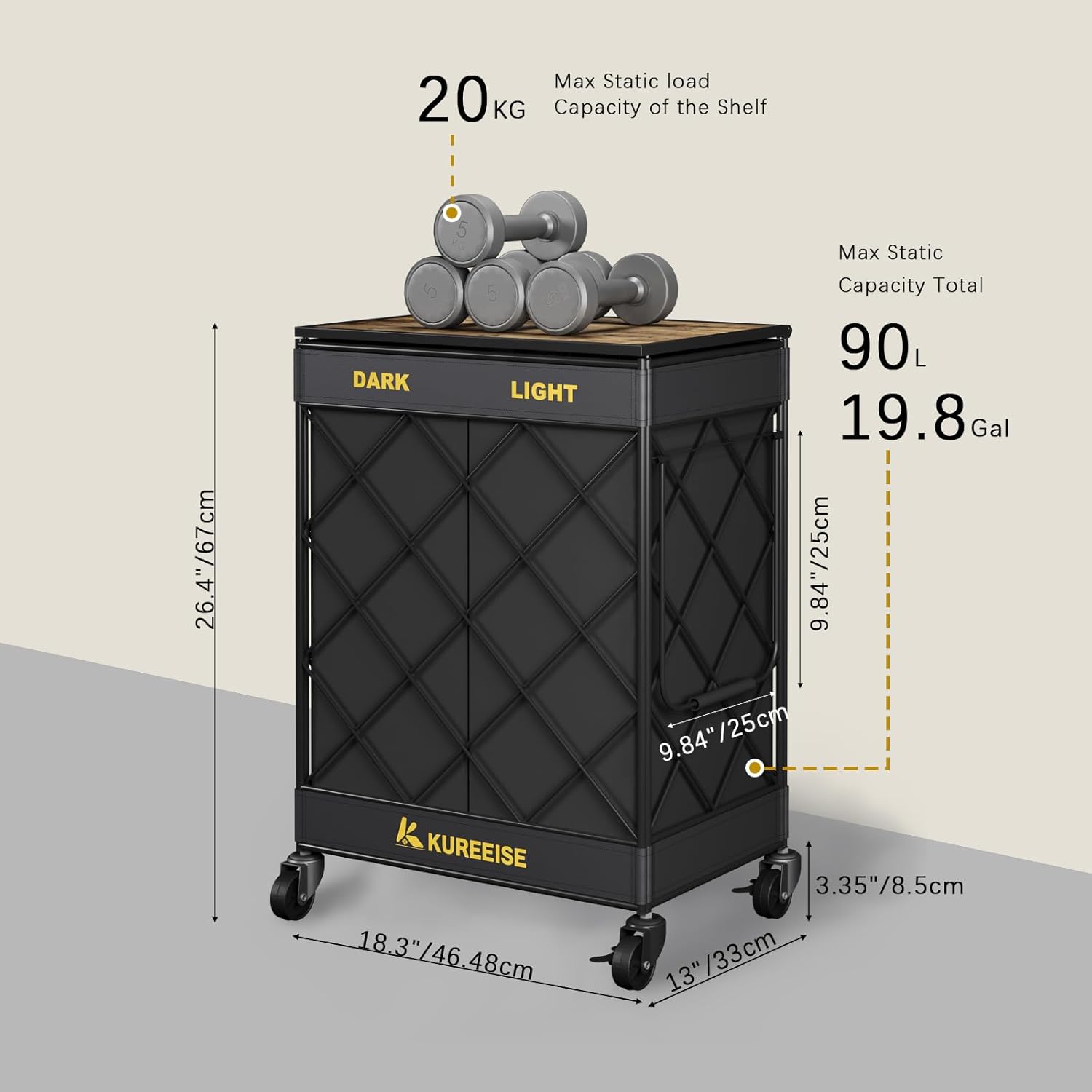 KUREEISE Cesta para ropa sucia con ruedas, cesta de lavandería de 23.8 galones (90 L) con 2 bolsas de forro extraíbles, cesta de ropa de 2 secciones