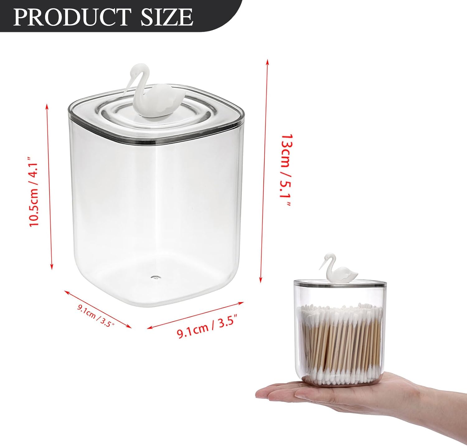 Hipiwe Dispensador de plástico Qtip con tapa, contenedores de baño transparentes para bolas de algodón, almohadillas de algodón, botes de tocador,