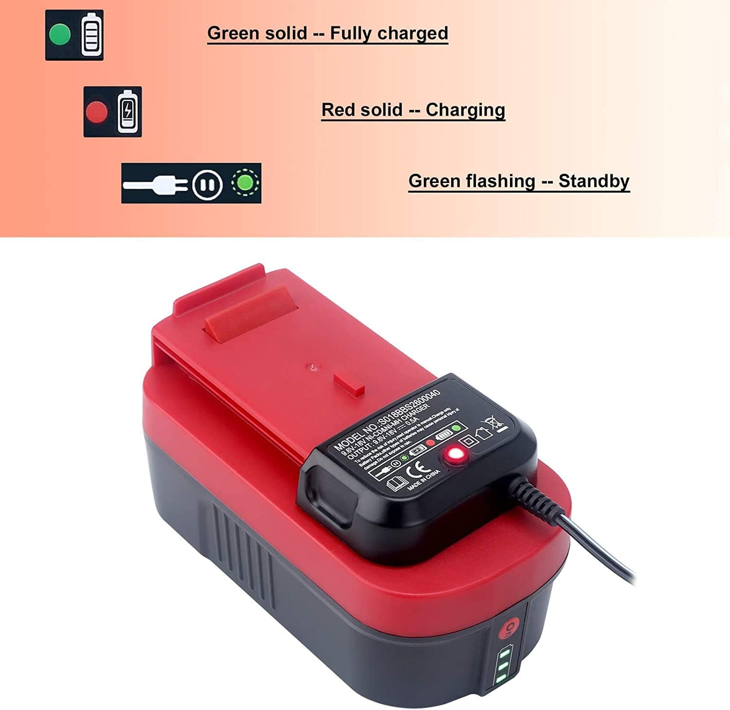 Reemplazo de Black and Decker 18V Cargador de batería 90556254-01 9.6V-18V NiCad y NiMh Batería HPB12 FS12B HPB14 FSB14 HPB18 HPB18-OPE FSB18 HPB96