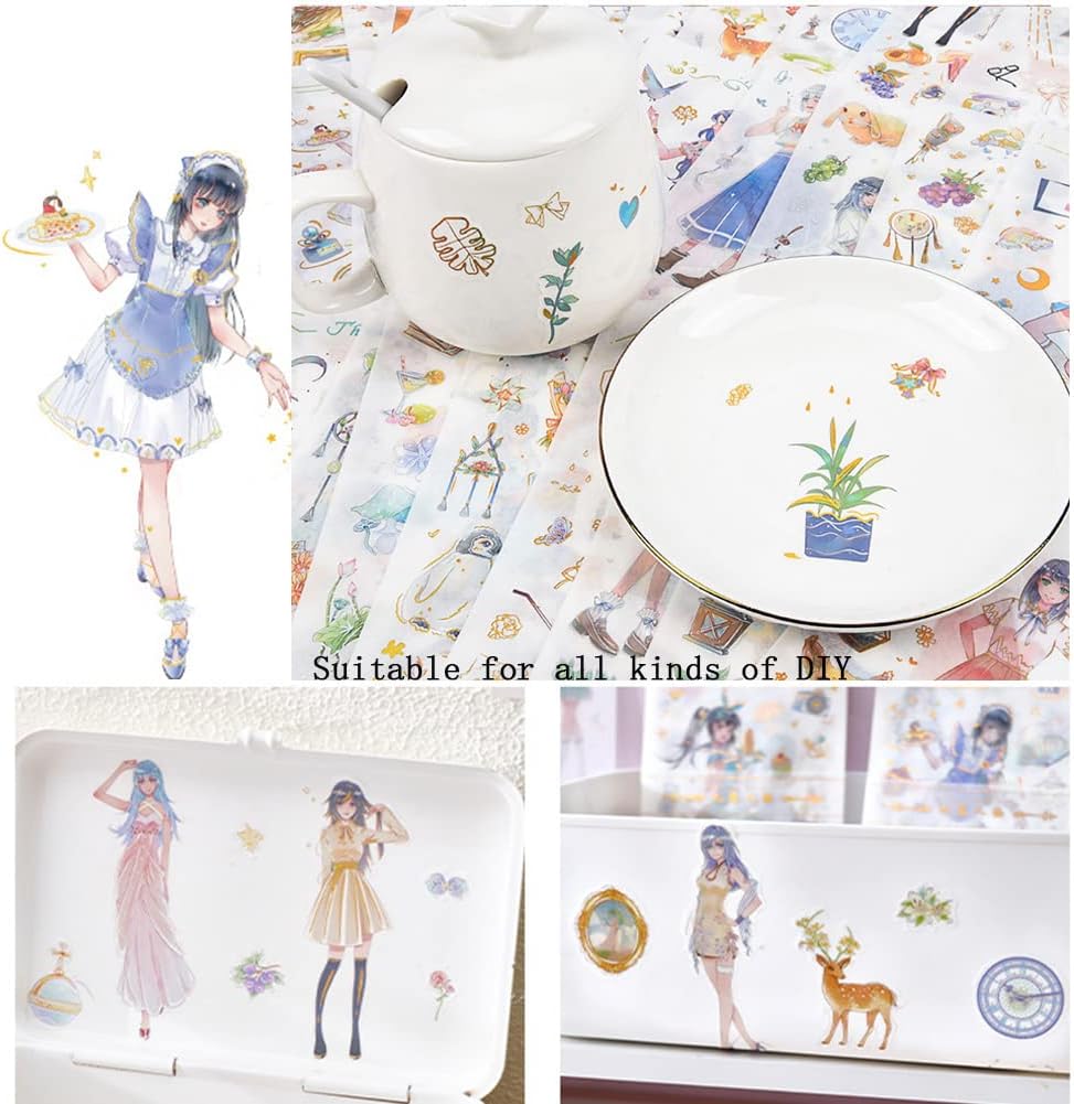 Calcomanías Kawaii de anime para álbumes de recortes, 36 hojas de Washi, lindos collages de recortes, calcomanías de personajes para manual