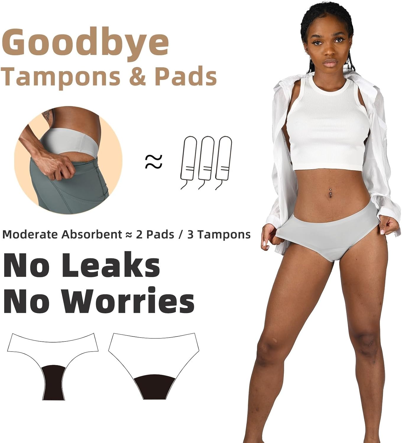 Ropa interior para el período, sin costuras, bikini de absorción moderada, ropa interior a prueba de fugas para mujer, 1 paquete (XS, 1 verde