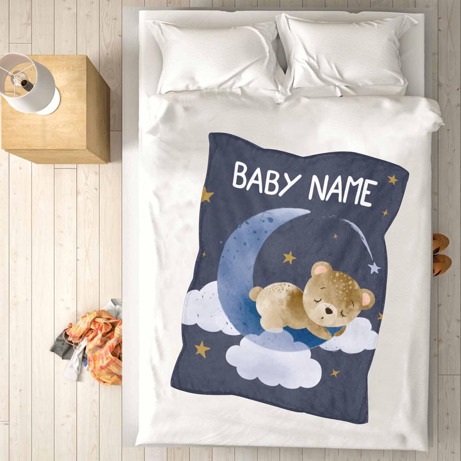 YESCUSTOM Manta de bebé personalizada con nombre para niñas y niños, manta de bebé personalizada con diseño de luna, pequeña estrella, oso para