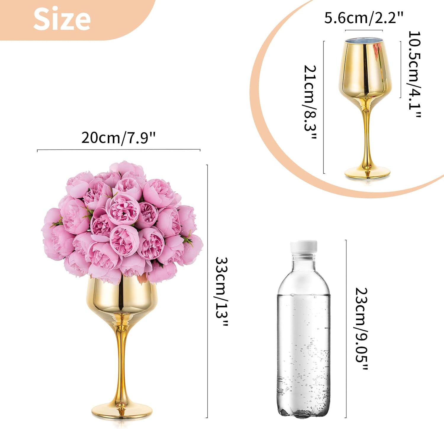 NUPTIO Jarrones pequeños de vidrio con flores 2 juegos de jarrones dorados de 8.3 pulgadas con flores artificiales de color rojo rosa para centros
