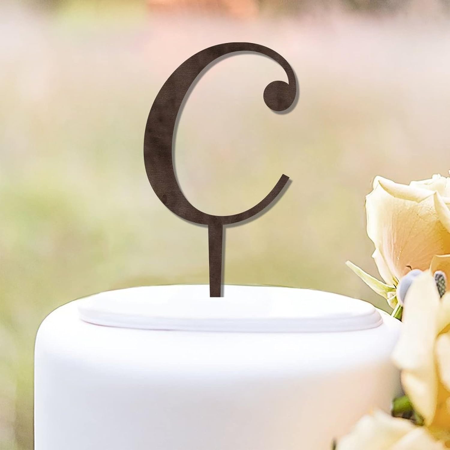 Decoración de madera rústica para tartas de boda, letra C, decoración floral para tartas de boda, para compromiso, cumpleaños, despedida de soltera,