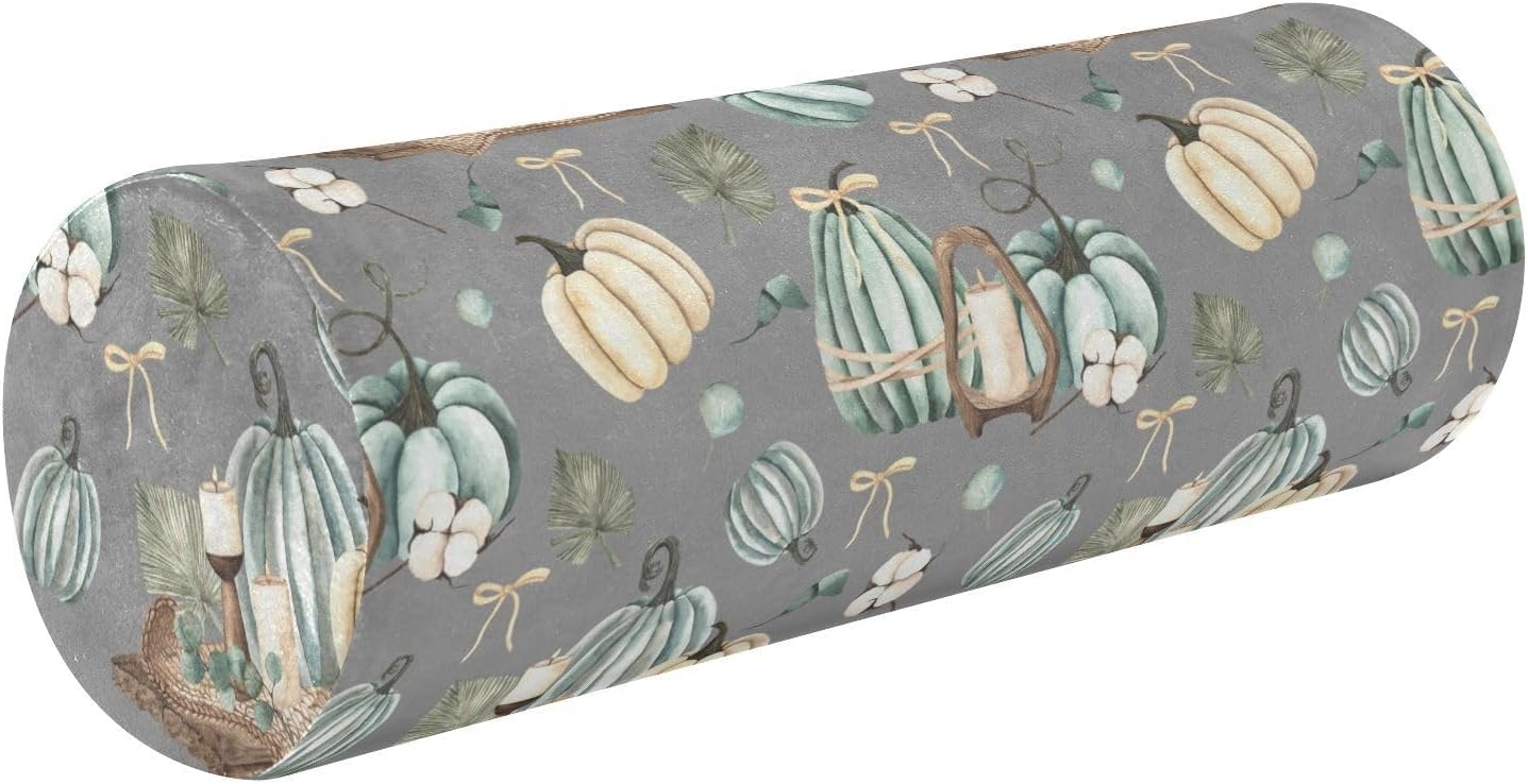 Almohada cilíndrica para el cuello, almohada redonda de espuma viscoelástica para dormir, almohada de almohada gris con funda extraíble lavable para