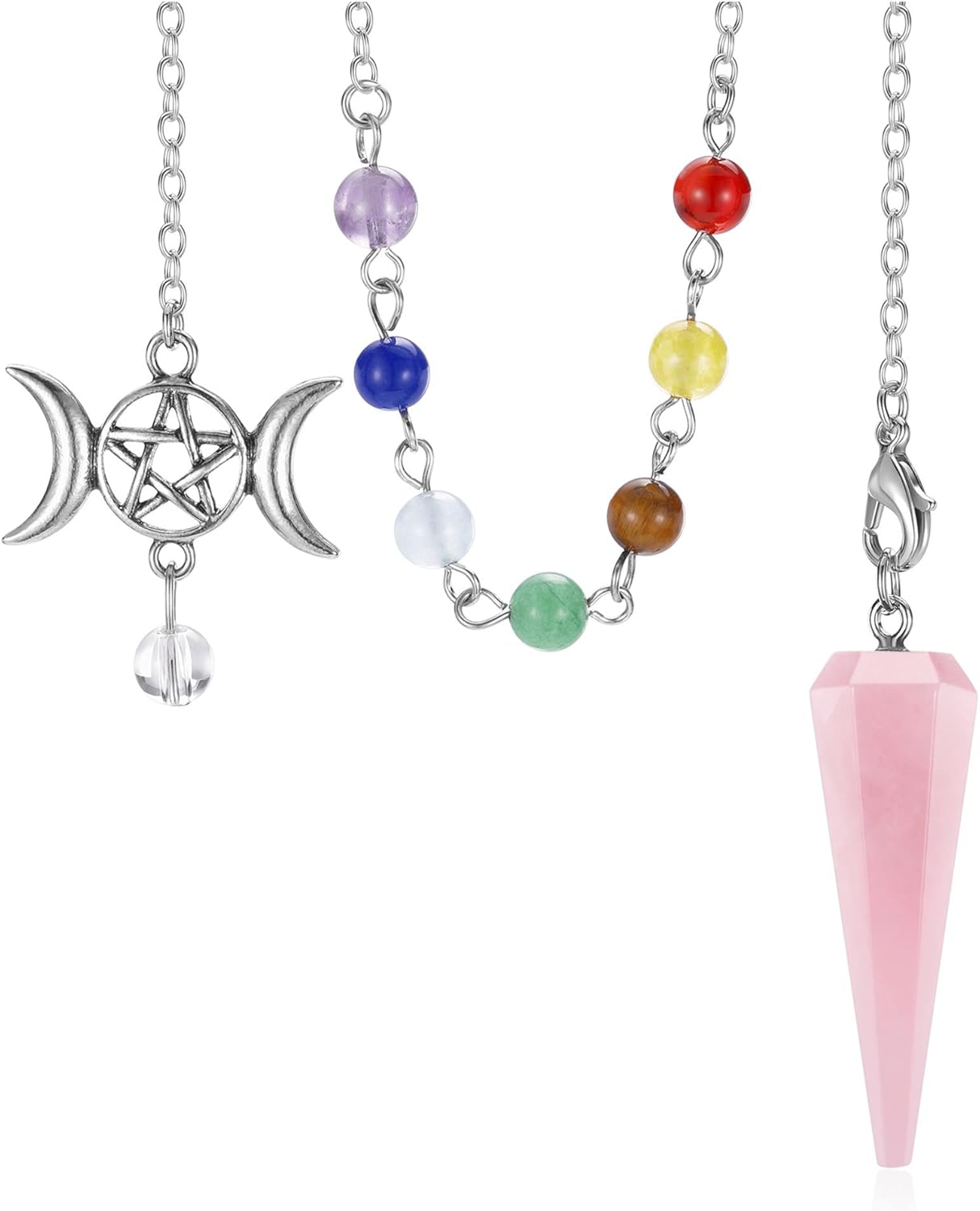 CrystaTears – Péndulo de cristal curativo de cuarzo rosa para adivinación, piedra de cristal hexagonal natural para chakras, péndulo de cuarzo,