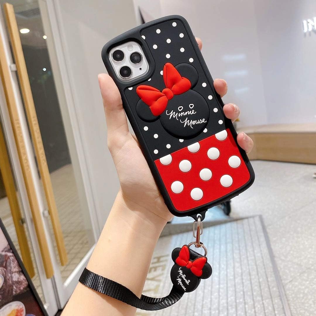iFiLOVE Funda para iPhone 13 Pro Max Minnie Mouse, para niñas y mujeres, correa de silicona suave a prueba de golpes, funda protectora con correa