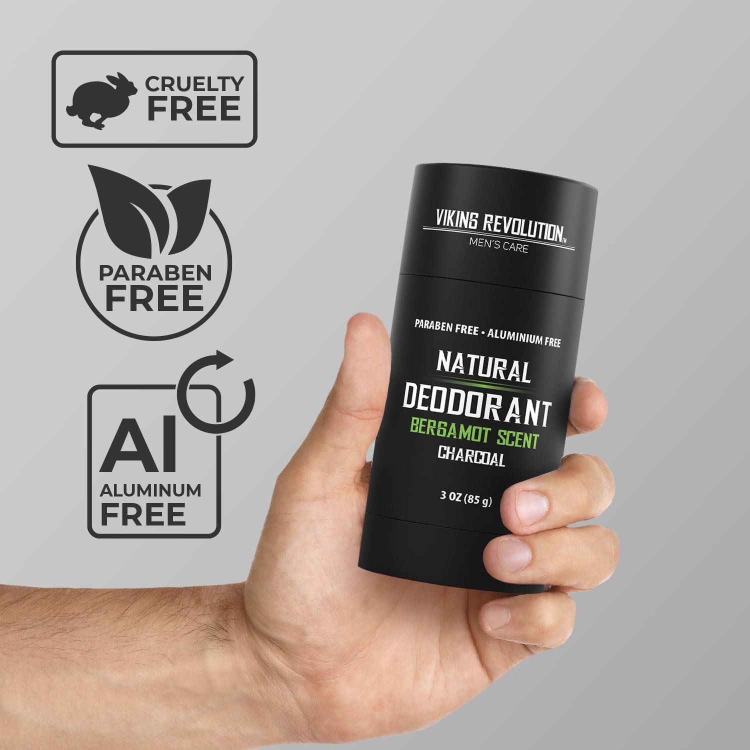 Viking Revolution Bergamot Deodorant for Men – Natural Deodorant for Men Charcoal Deodorant Men with Shea Butter, Coconut Oil, Baking Soda, Beeswax