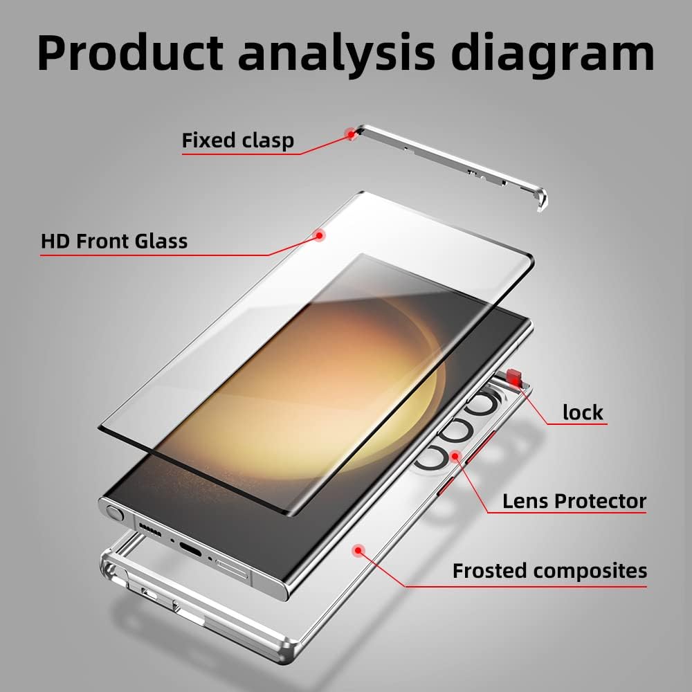 Jonwelsy Funda para Samsung Galaxy S23 Ultra, absorción magnética de aleación de aluminio parachoques con bloqueo de seguridad protección de 360