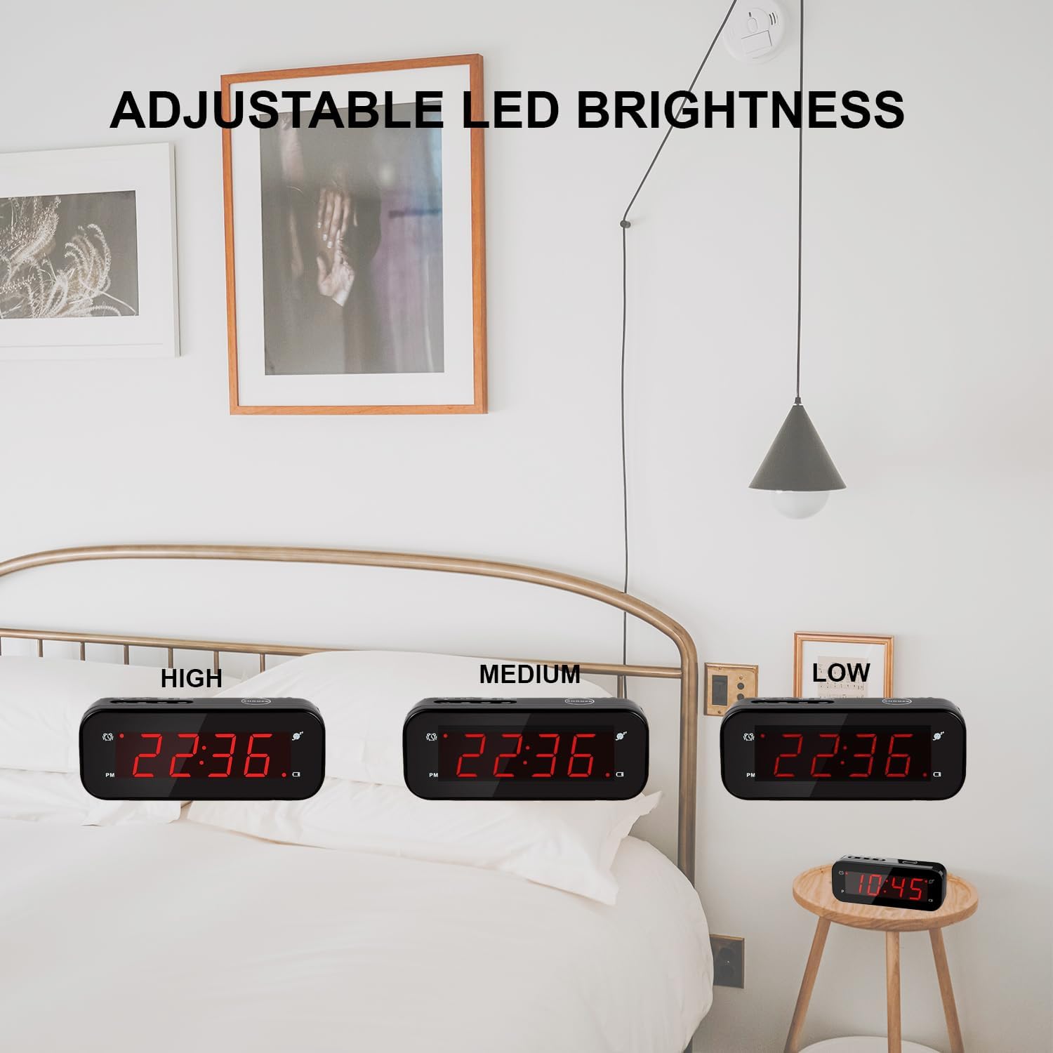 Reloj despertador digital pequeño con pantalla de temperatura, funciona con pilas, brillo ajustable, repetición, 1224 horas, inalámbrico, modo