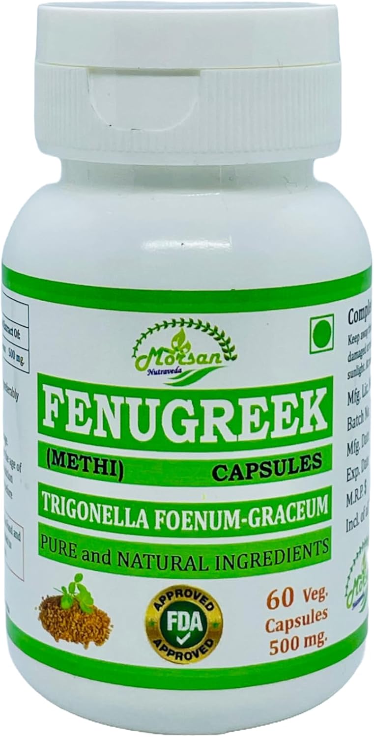 Morsan Nutraveda’s Fenogreco (Methi, Trigonella foenum Graceum) Cápsulas  Paquete de 60 x 500 mg. Veg. Cápsulas (1)