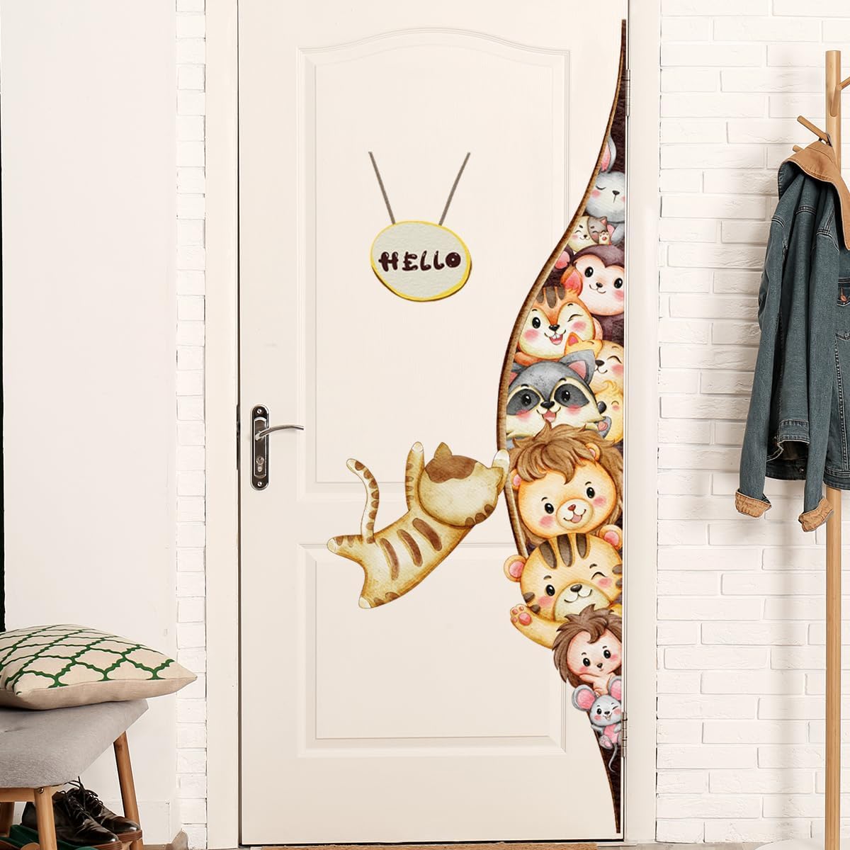Clothmile Calcomanía de pared de animales de acuarela, estilo de dibujos animados 18, PVC, decoración de interiores y aprendizaje temprano, para