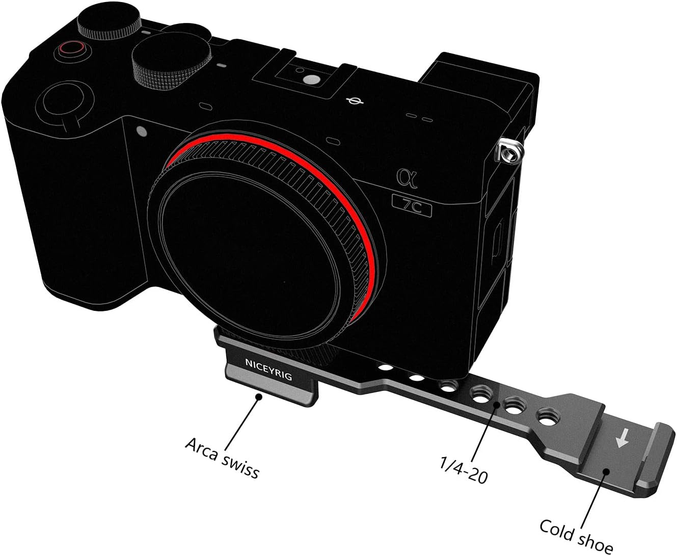 NICEYRIG Barra de extensión de zapata fría con placa de liberación rápida para cola de milano Arca-Suiza, soporte de luz LED para micrófono Vlog