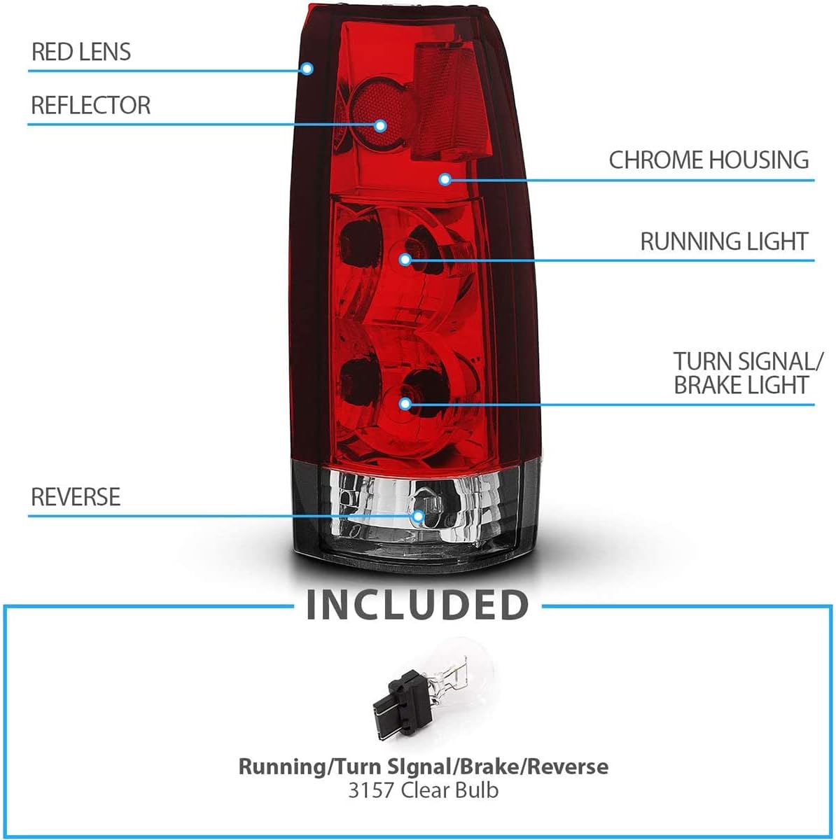 AmeriLite Juego de luces traseras de freno de repuesto para Chevy GMC FullSize CK 1500 2500 3500 Silverado Sierra Suburban rojo cristal transparente