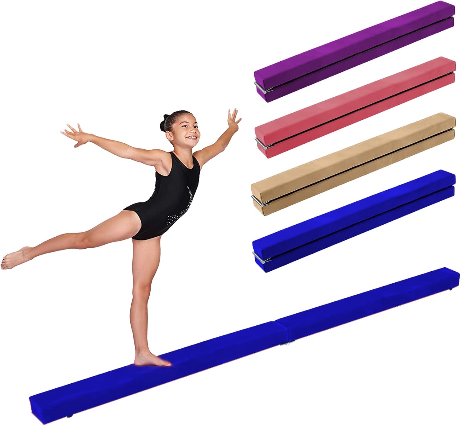 Viga de equilibrio de 7 pies8 pies, equipo de gimnasia plegable para gimnasia, niños y adultos, base de goma antideslizante, haz de gimnasia