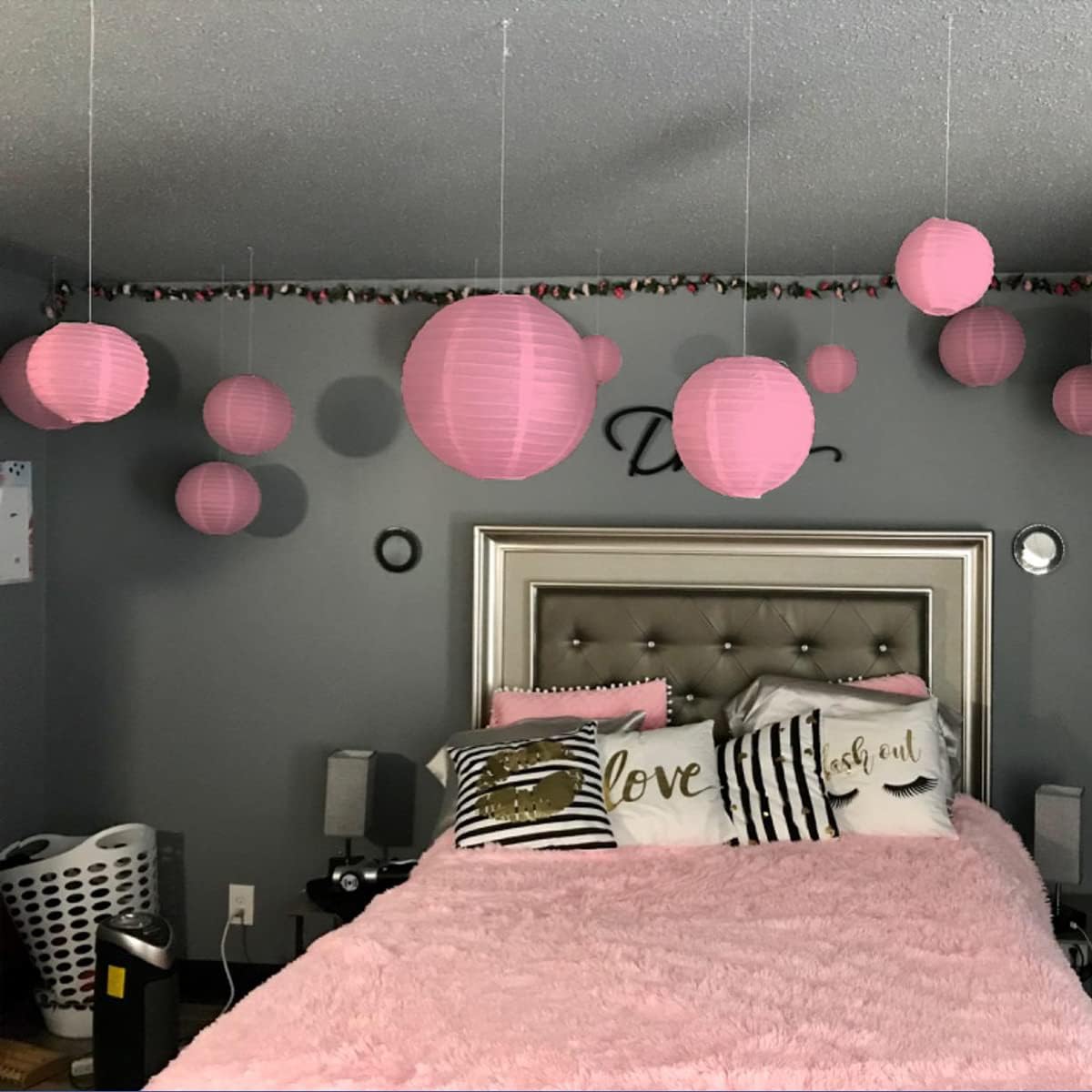 Pink Paper Lanterns with Lights16pcs 6″ 8″ 10″ 12″ Hanging Decorative Chinese Paper Lantern with 300ft Fishing line for Wedding Baby Shower Birthday