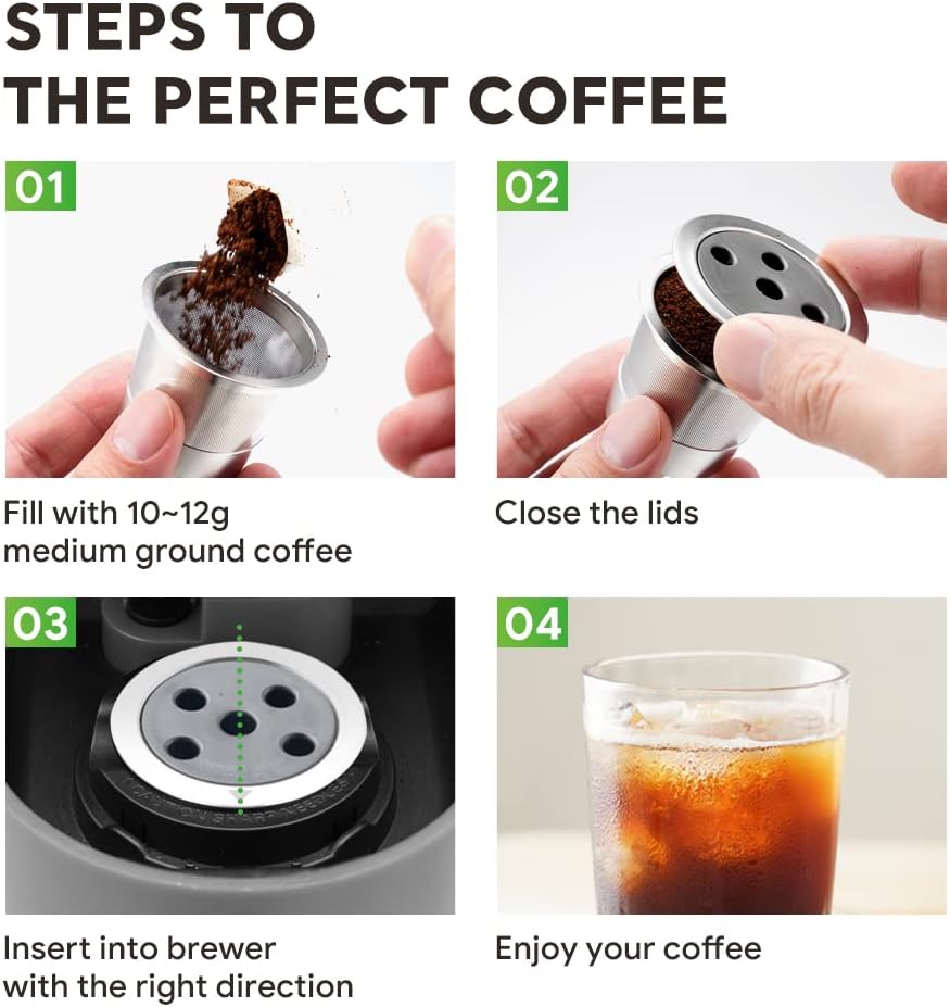 Paquete de 4 tazas K reutilizables de acero inoxidable para K eurig Supreme & Supreme Plus, filtro universal K-eurig de cinco agujeros para cápsulas
