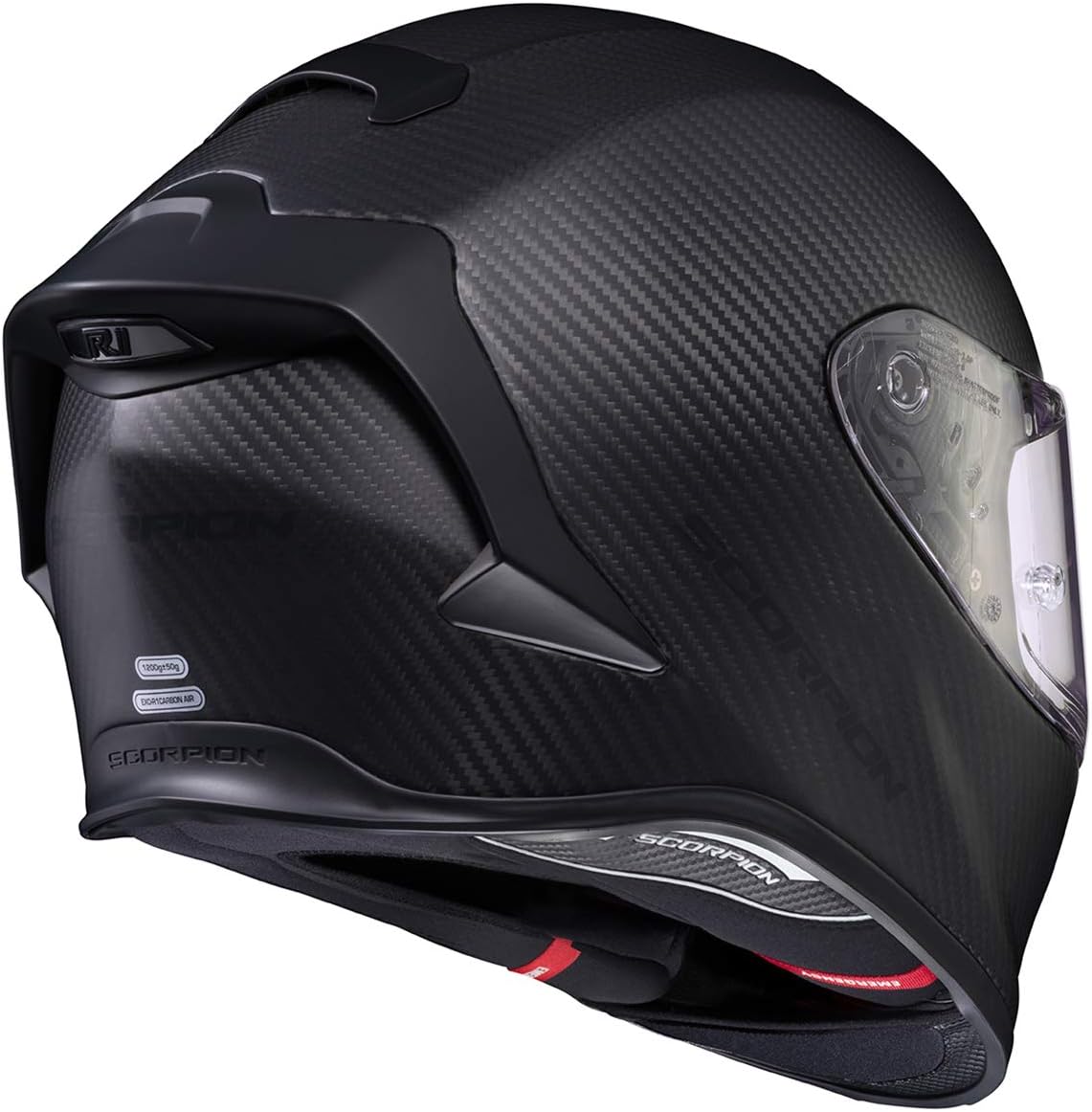 ScorpionEXO R1 Air – Casco de fibra de carbono TCT-U 3K de fibra de carbono para motocicleta y aventura callejera con bolsillos para altavoces