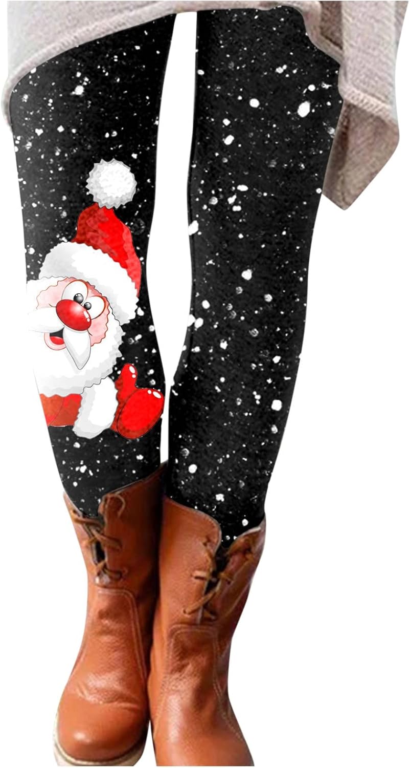 sdbrld Leggings de Navidad para mujer, diseño de Papá Noel, diseño novedoso, elásticos, con control de abdomen, cintura alta, mallas de yoga