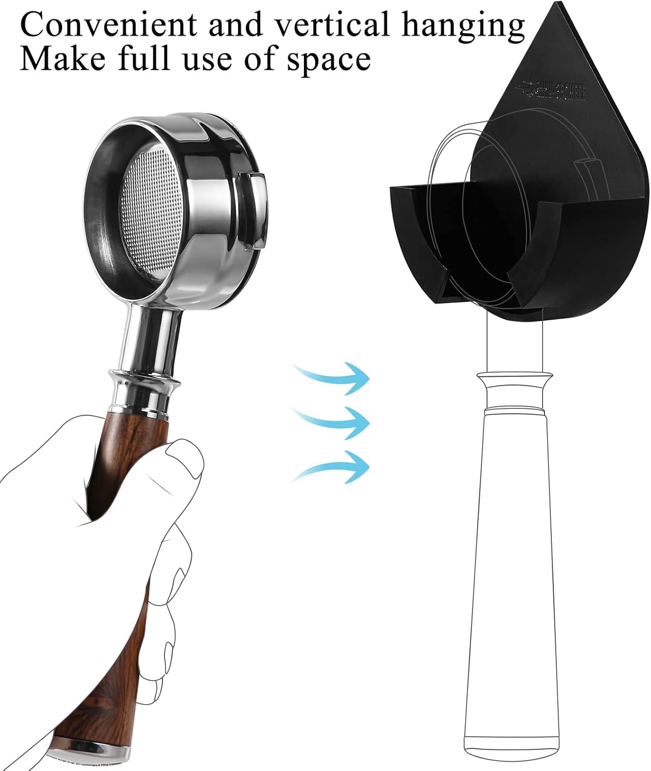 MHW-3BOMBER Portafiltro de café para pared, 2 piezas de soporte para portafiltros de café, filtro de máquina de café expreso, soporte montado en la