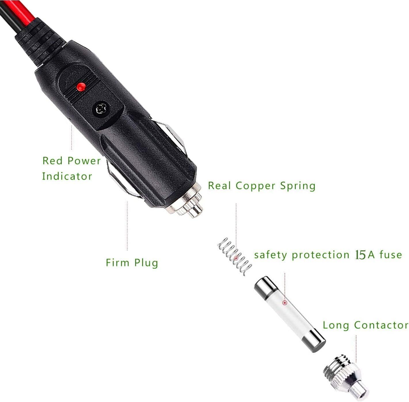 Enchufe de repuesto para encendedor de cigarrillos macho de 12 voltios paquete de 2 Cable adaptador de encendedor de cigarrillos macho de 12 V 24 V
