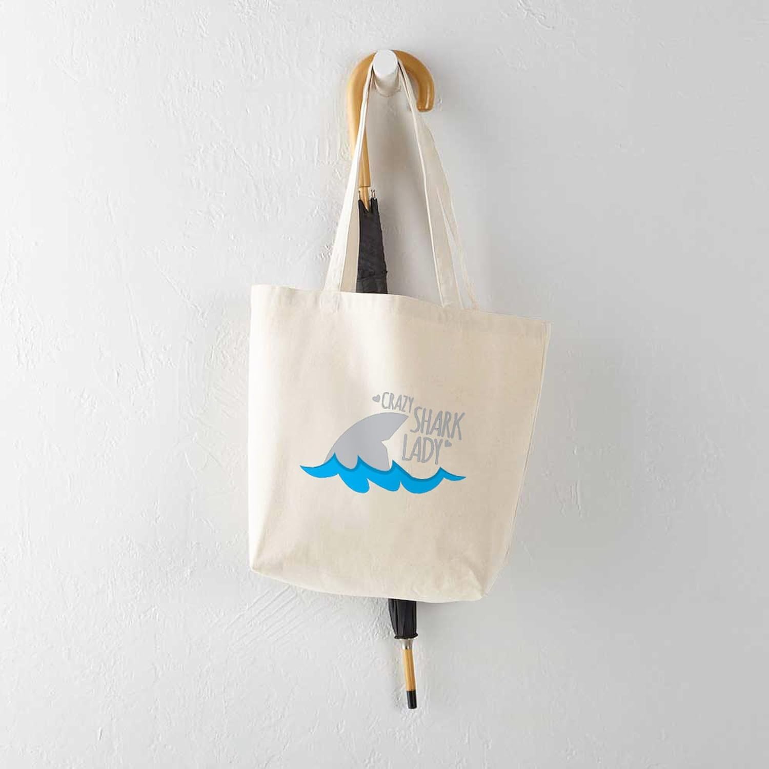 CafePress Crazy Shark Lady Tote Bag Natural Canvas Tote Bag, Cloth Shopping Bag