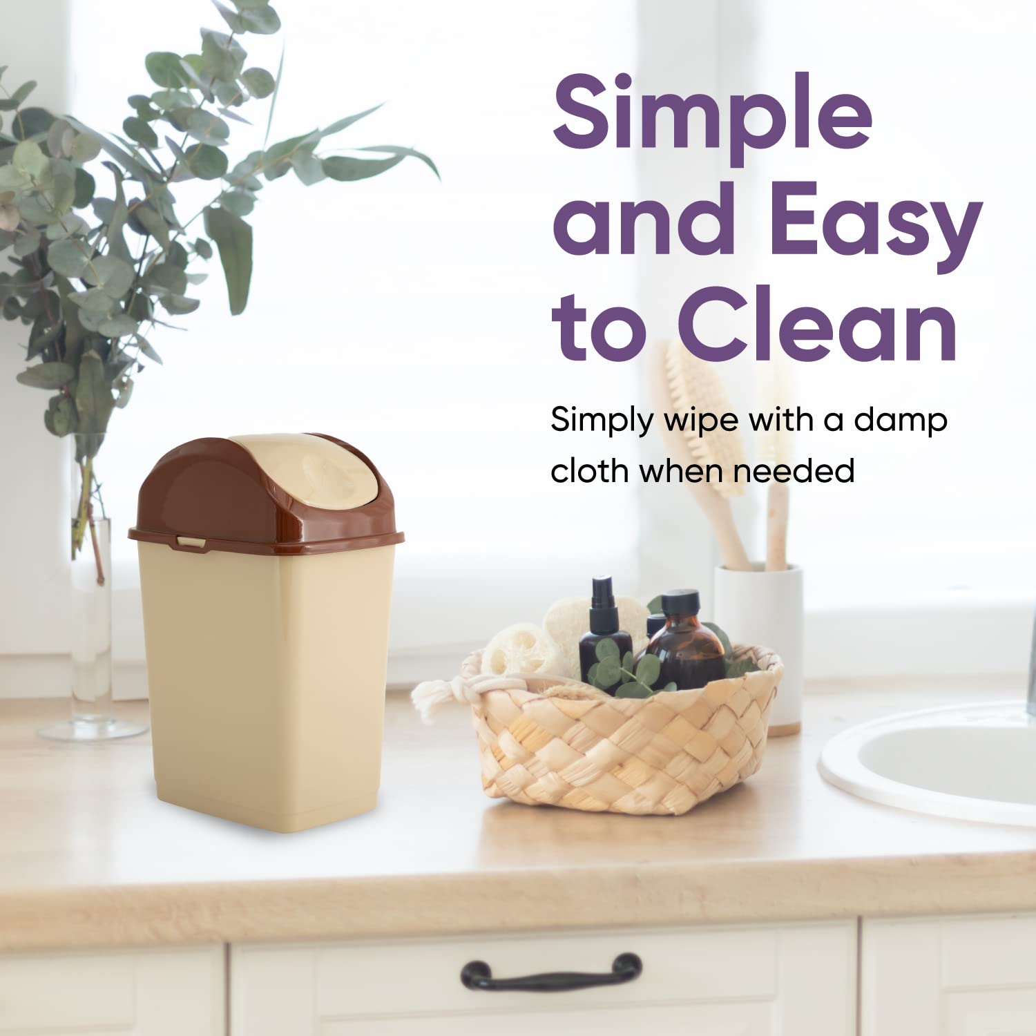 Superio Mini basurero de escritorio con tapa superior abatible, portátil, de plástico, para encimera, escritorio, tocador de maquillaje, baño,