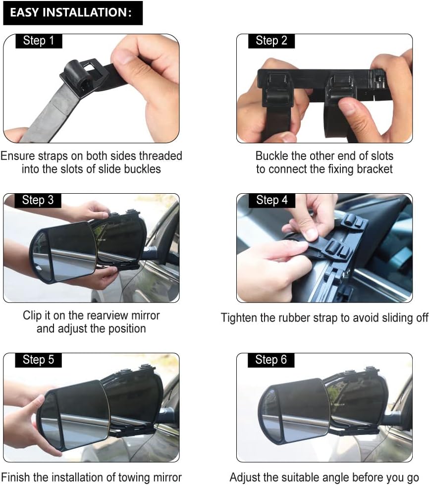 Lifronkit Universal Clip-on Towing Mirrors Extension Towing Mirror 360 Degree Rotation Adjustable Dual View Tow Mirror for Vehicle Car Truck