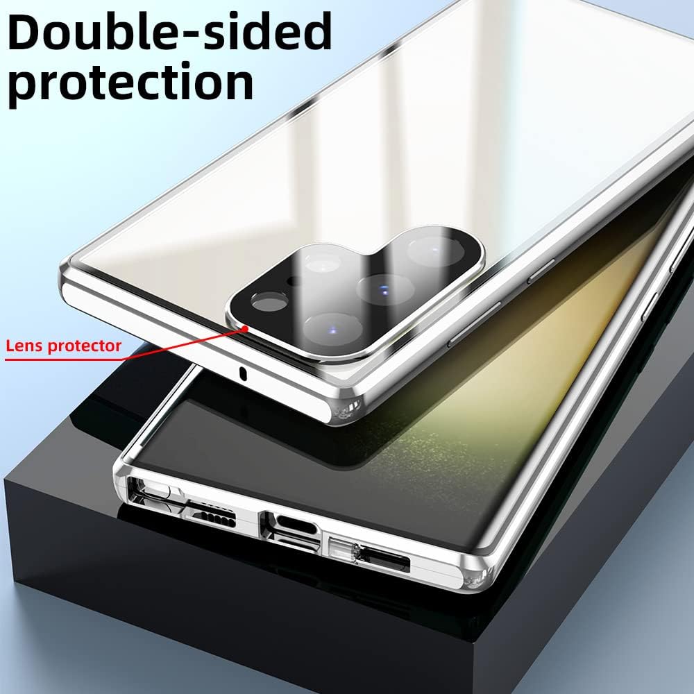 Funda para Samsung Galaxy S23 Ultra, protección de cuerpo completo de 360 grados con bloqueo de seguridad, absorción magnética, parachoques de metal