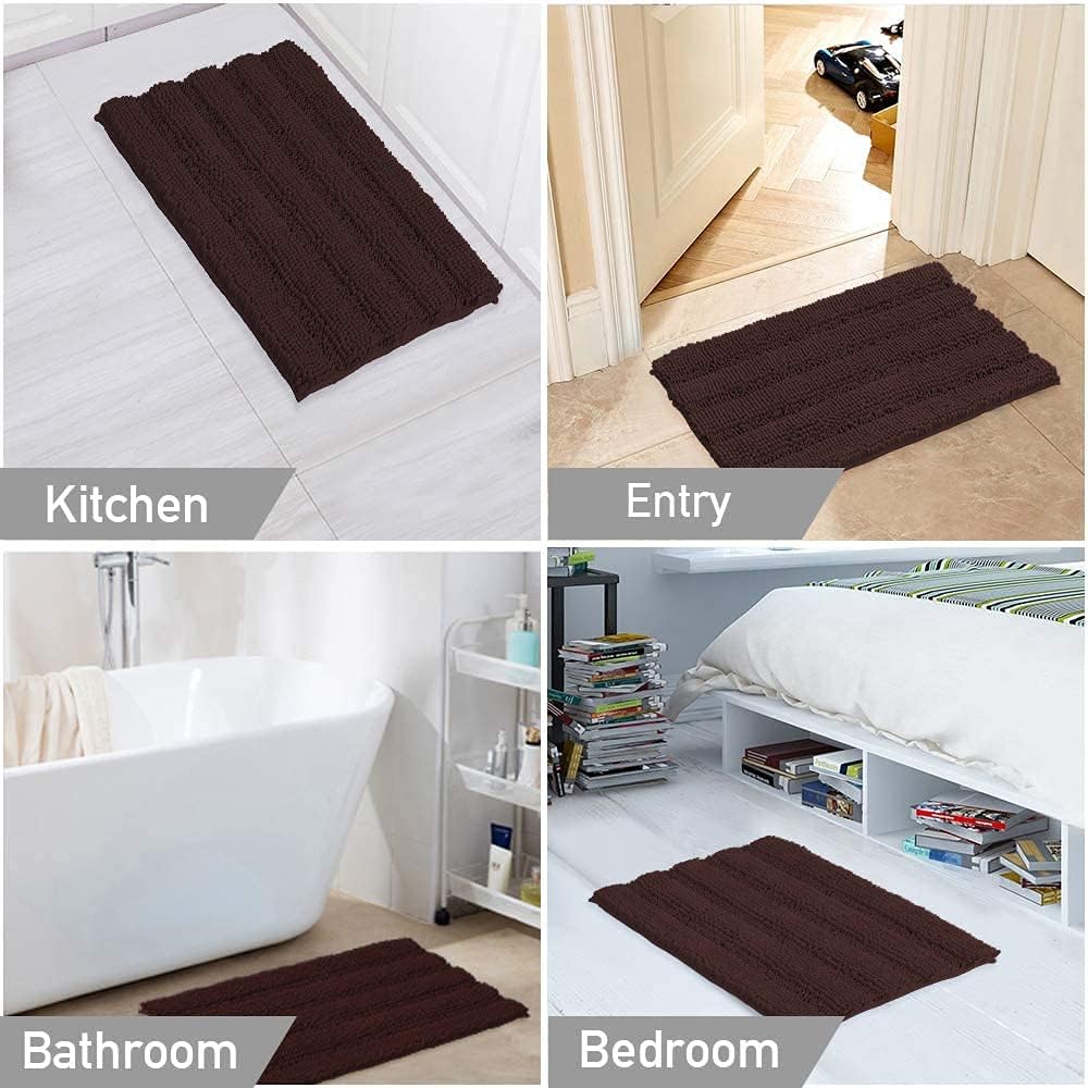 Turquoize Tapetes de baño de felpilla, lanudos, antideslizantes, extrasuave y absorbente, 24 x 36 pulgadas, color marrón
