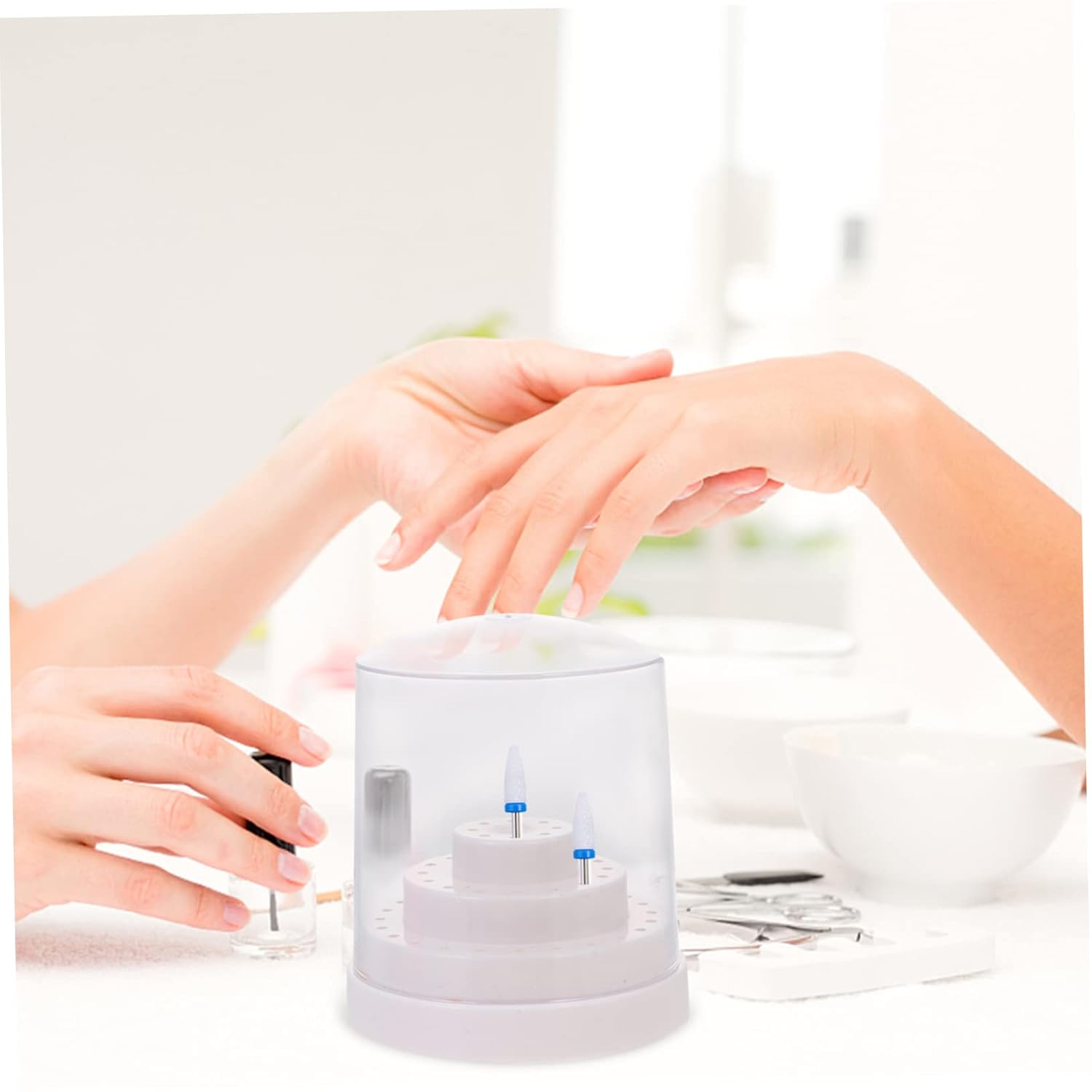minkissy Soporte de broca de uñas de plástico, 2 piezas, estante de almacenamiento, cabezal de molienda, cortaúñas, soporte para brocas de uñas,