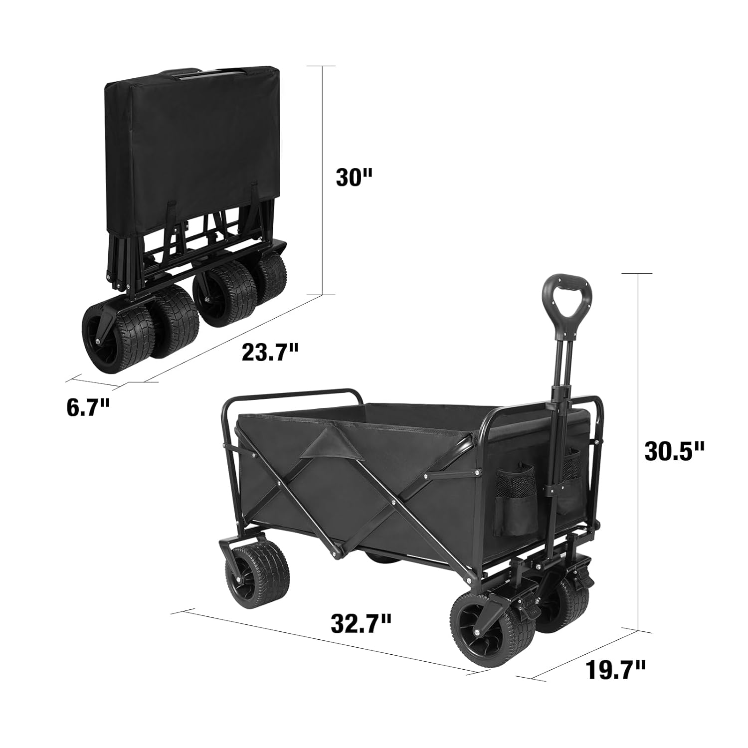 Carro de playa plegable con ruedas grandes todo terreno para arena, carros plegables resistentes con mango ajustable para exteriores, jardín,