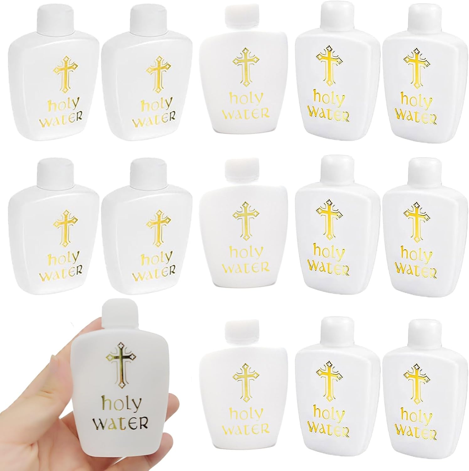 10 botellas vacías de agua bendita con tapa de rosca, contenedor de agua bendita recargable de 2 onzas, botellas decorativas religiosas para