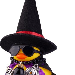 Adornos de pato de goma para automóvil, decoraciones de tablero de automóvil con mini sombrero de bruja, capa, collar, accesorios de Halloween para Adornos de pato de goma para automóvil, decoraciones de tablero de automóvil con mini sombrero de bruja, capa, collar, accesorios de Halloween para