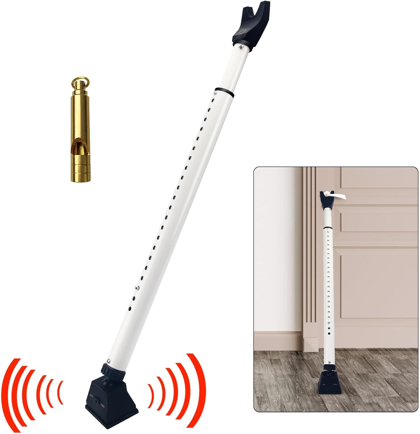 SMOOKY Barra de seguridad para puerta 2 en 1 con alarma y barra de seguridad ajustable para puerta corredera, alarma audible de 120 db, se ajusta