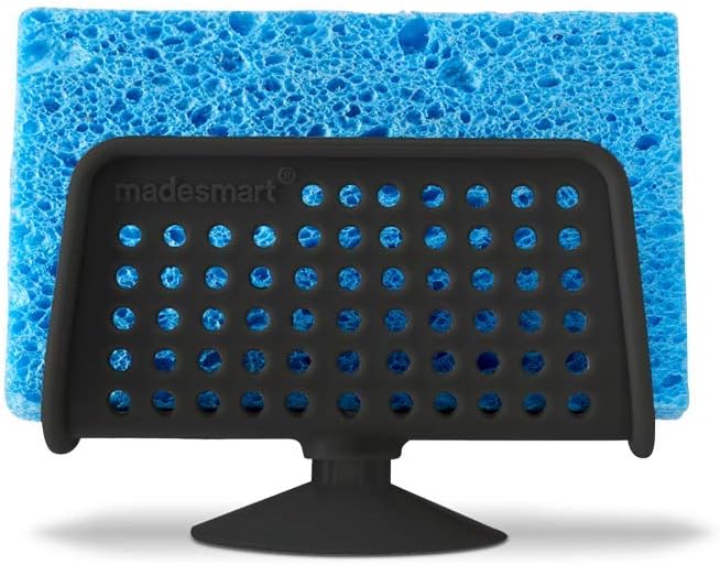 madesmart Soporte de esponja con ventosa para fregadero de cocina, orificios de ventilación, superficie de agarre suave, 4.25 x 2.75 x 2.25
