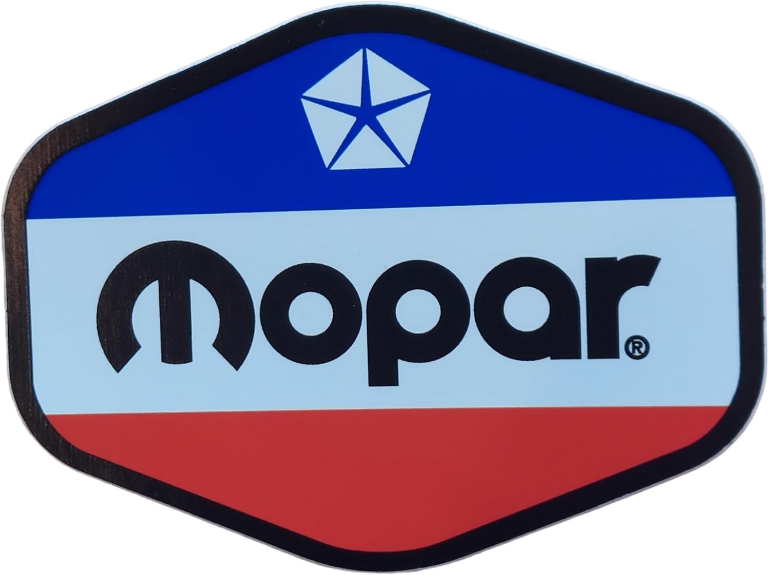 Dodge, Mopar, Challenger and Scat Pack Logo Premium Vinilo serigrafiado pegatinas en forma hexagonal Paquete de 6 pegatinas fabricadas en Detroit
