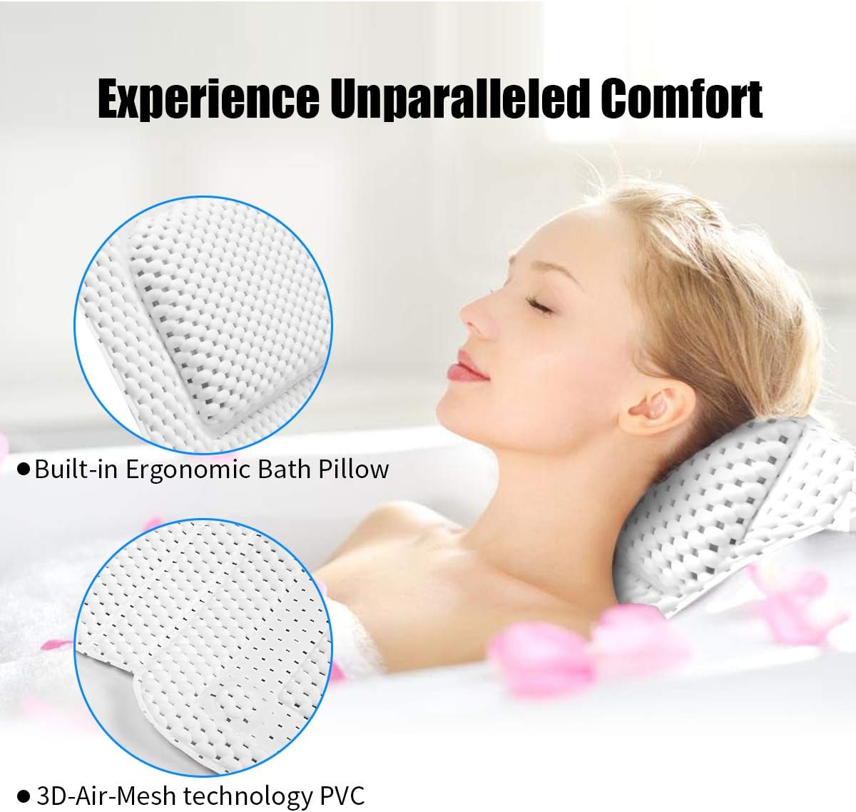 SurSoul – Almohada de baño de cuerpo completo, almohada de spa de secado rápido para bañera, almohada de bañera con PVC suave, cama de baño con