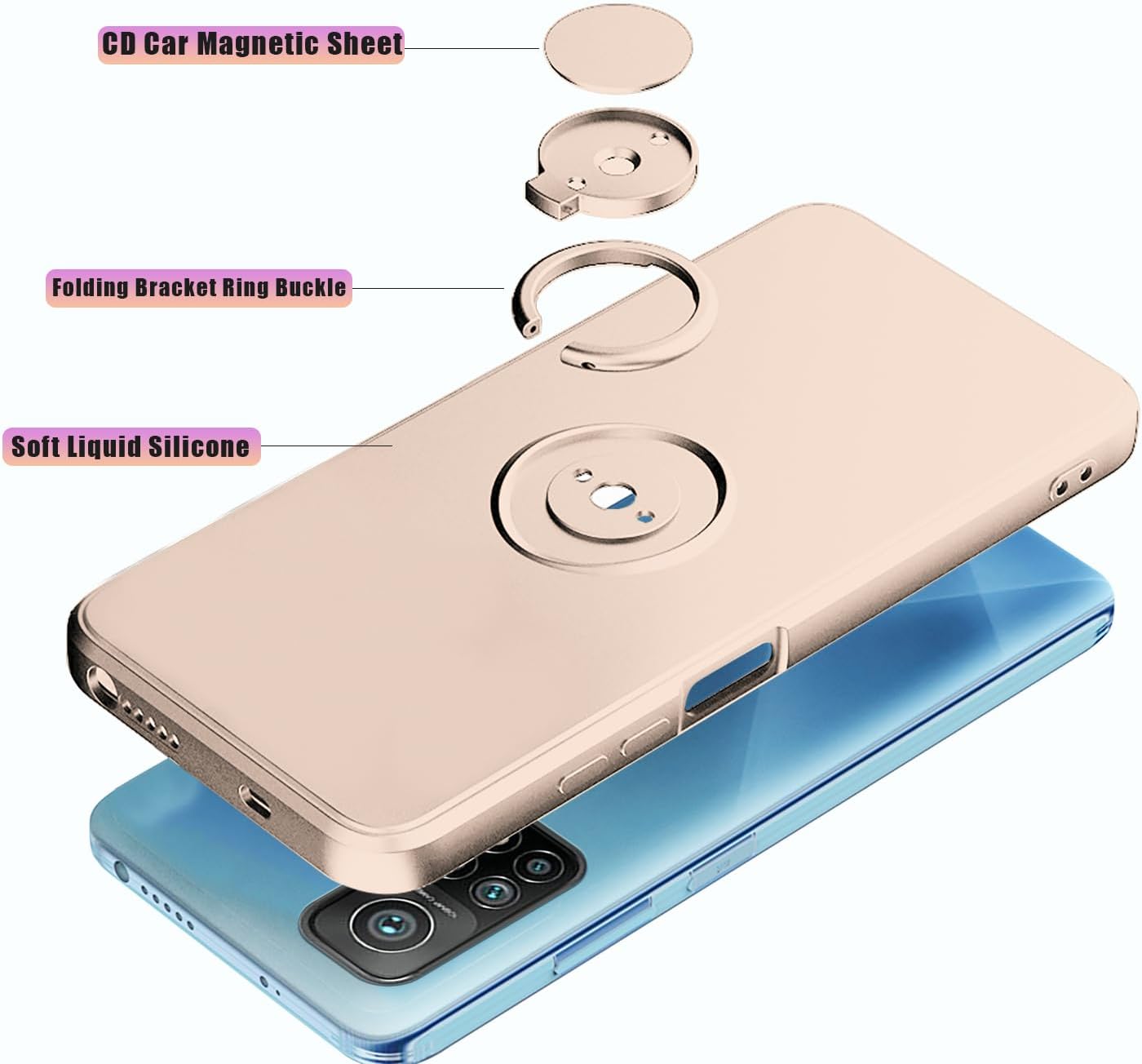 Funda compatible con Xiaomi Mi 10T Pro con soporte de anillo verde, funda para teléfono Xiaomi Mi 10T Pro, funda de silicona líquida con forro de