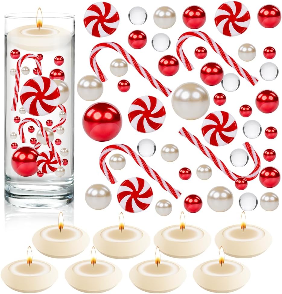 4114 perlas de relleno de jarrón de Navidad para rellenos de jarrones, velas flotantes con 8 velas flotantes, cuentas de geles de agua para Navidad,