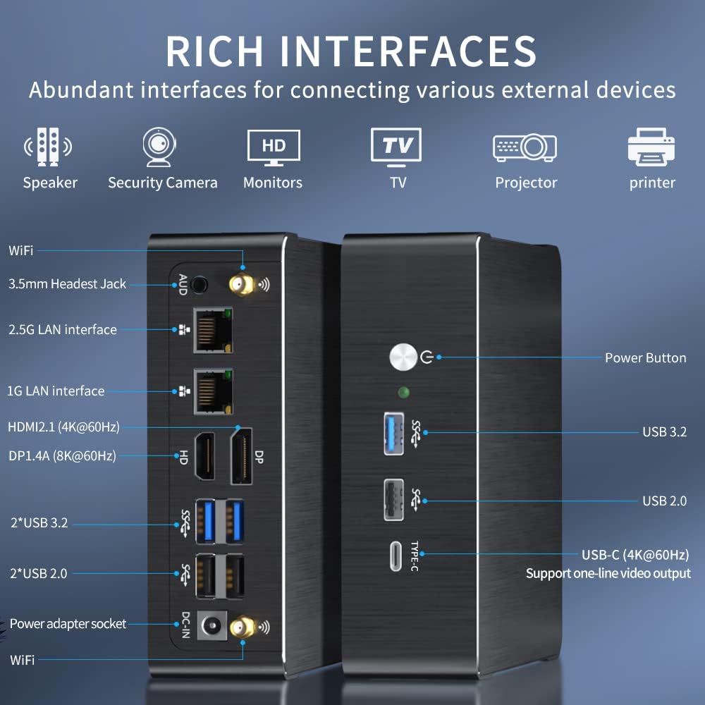 Mini PC i9-12900H hasta 5.0GHz, Mini computadoras de escritorio Windows 11 Pro (TPM2.0), 32G RAM 1T Pcie 4.0 SSD, pantalla triple DPHDMITipo-C, WiFi