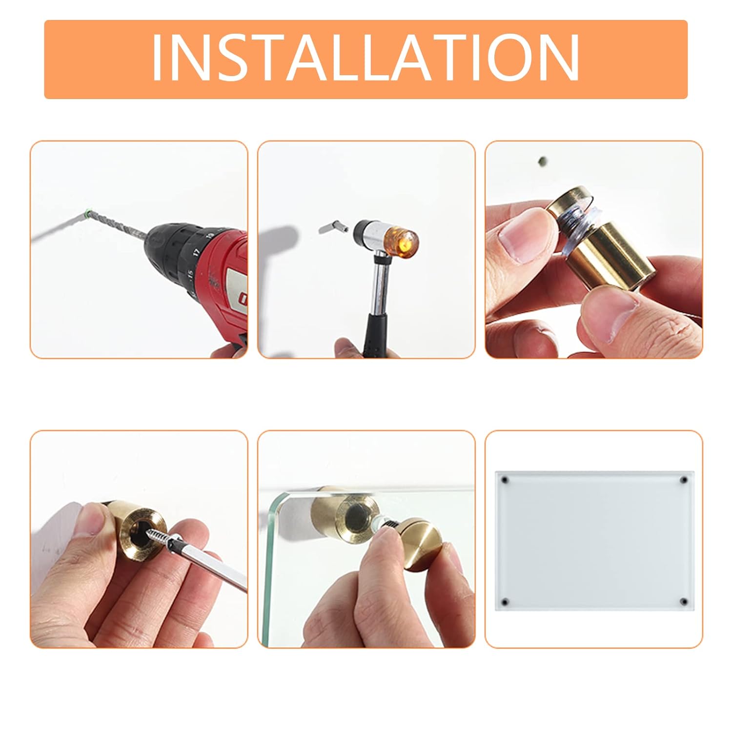 4 juegos de tornillos de separación de acero inoxidable dorados, letreros de montaje en pared, accesorios para colgar marcos de fotos de vidrio