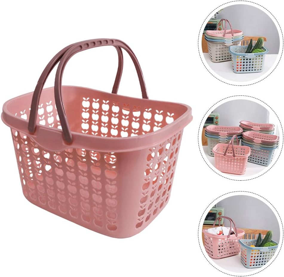 Hemoton Cesta de la compra con asas, cestas de compras de plástico al por menor, cestas de compras apilables, cesta de almacenamiento de frutas para